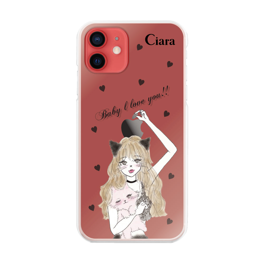 iPhone11 ハイブリッド クリアケース ブラックキャットガール ブラック