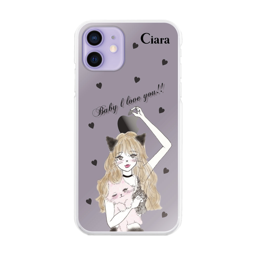 iPhone12/12Pro ハイブリッド クリアケース ブラックキャットガール ブラック