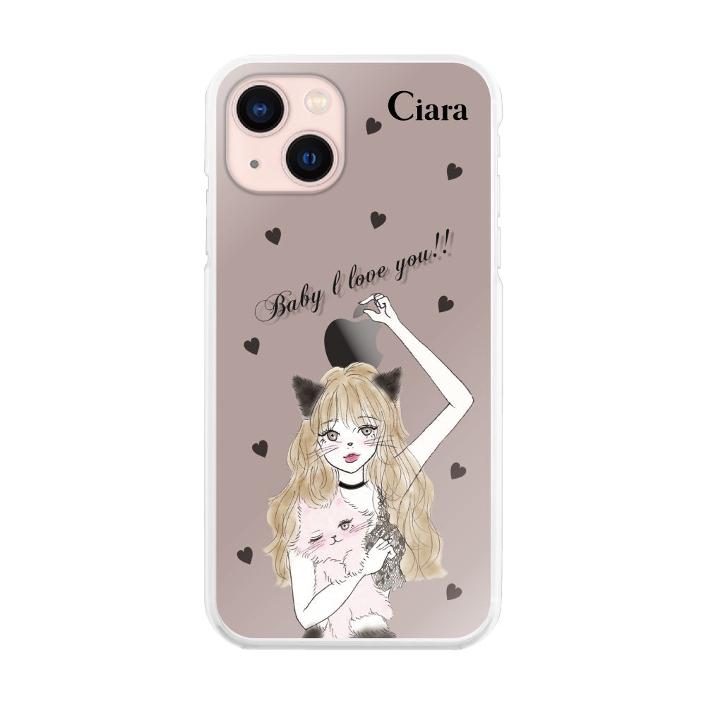 iPhone13 ハイブリッド クリアケース ブラックキャットガール ブラック
