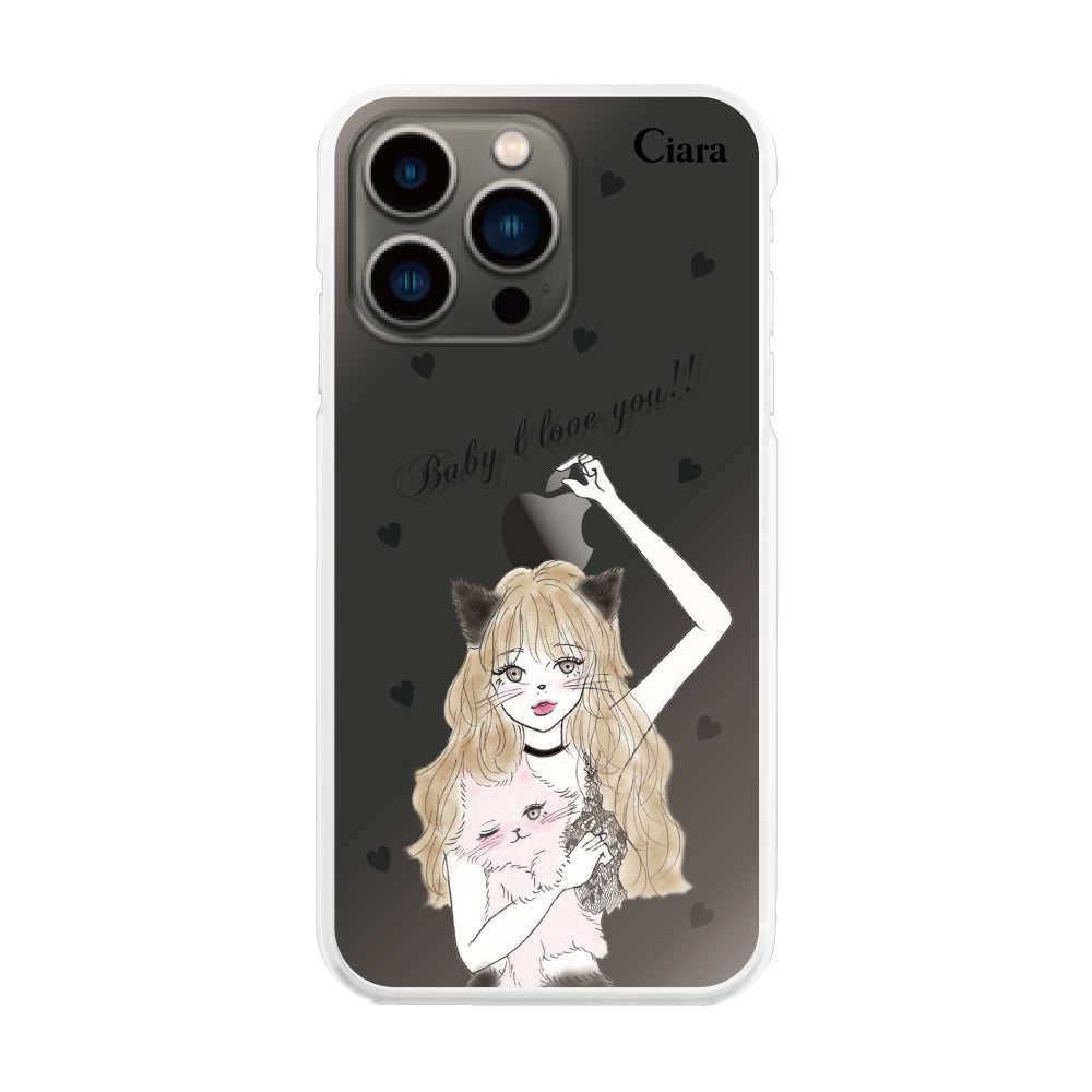 iPhone13Pro ハイブリッド クリアケース ブラックキャットガール ブラック
