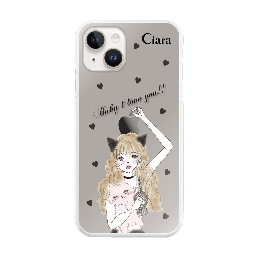 iPhone14 ハイブリッド クリアケース ブラックキャットガール ブラック