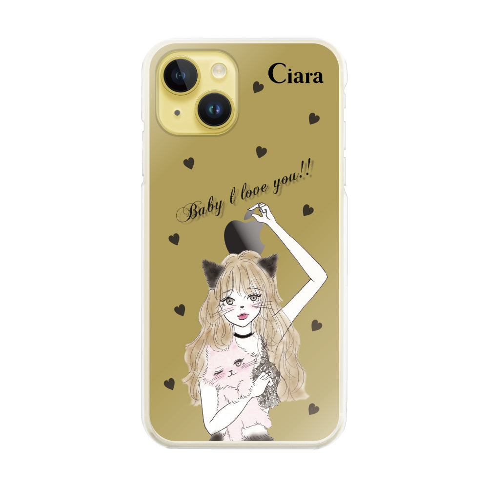 iPhone14Plus ハイブリッド クリアケース ブラックキャットガール ブラック