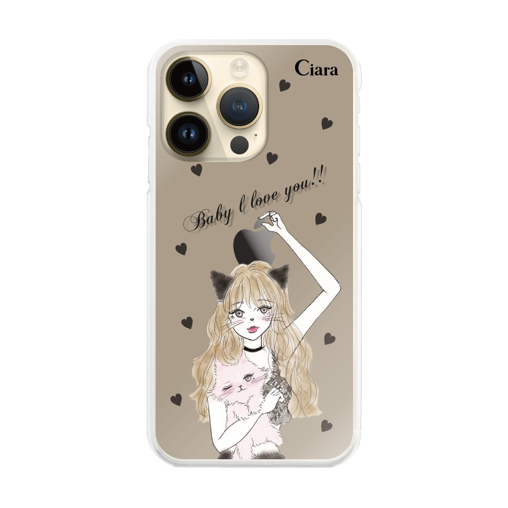 iPhone14Pro ハイブリッド クリアケース ブラックキャットガール ブラック