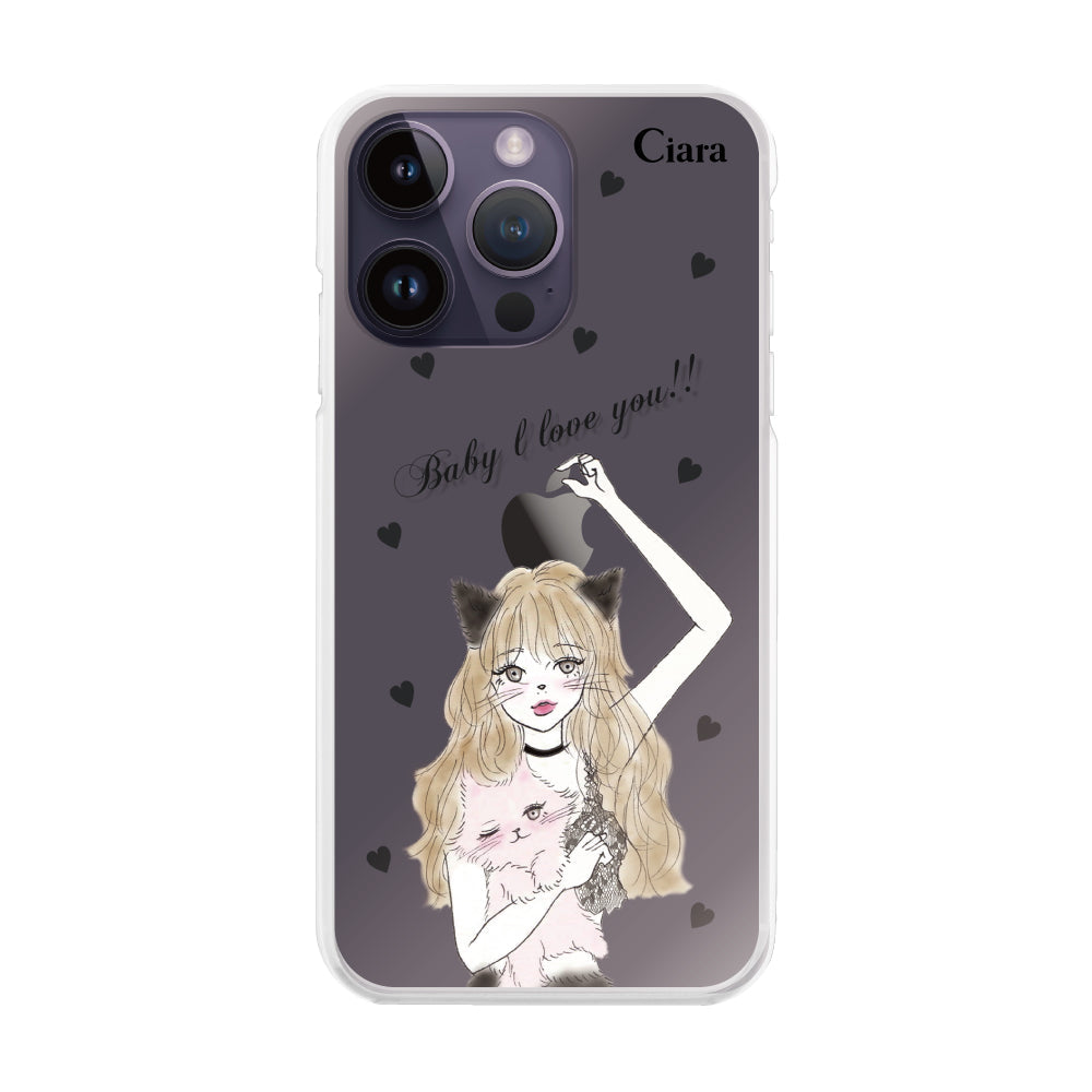 iPhone14ProMax ハイブリッド クリアケース ブラックキャットガール ブラック