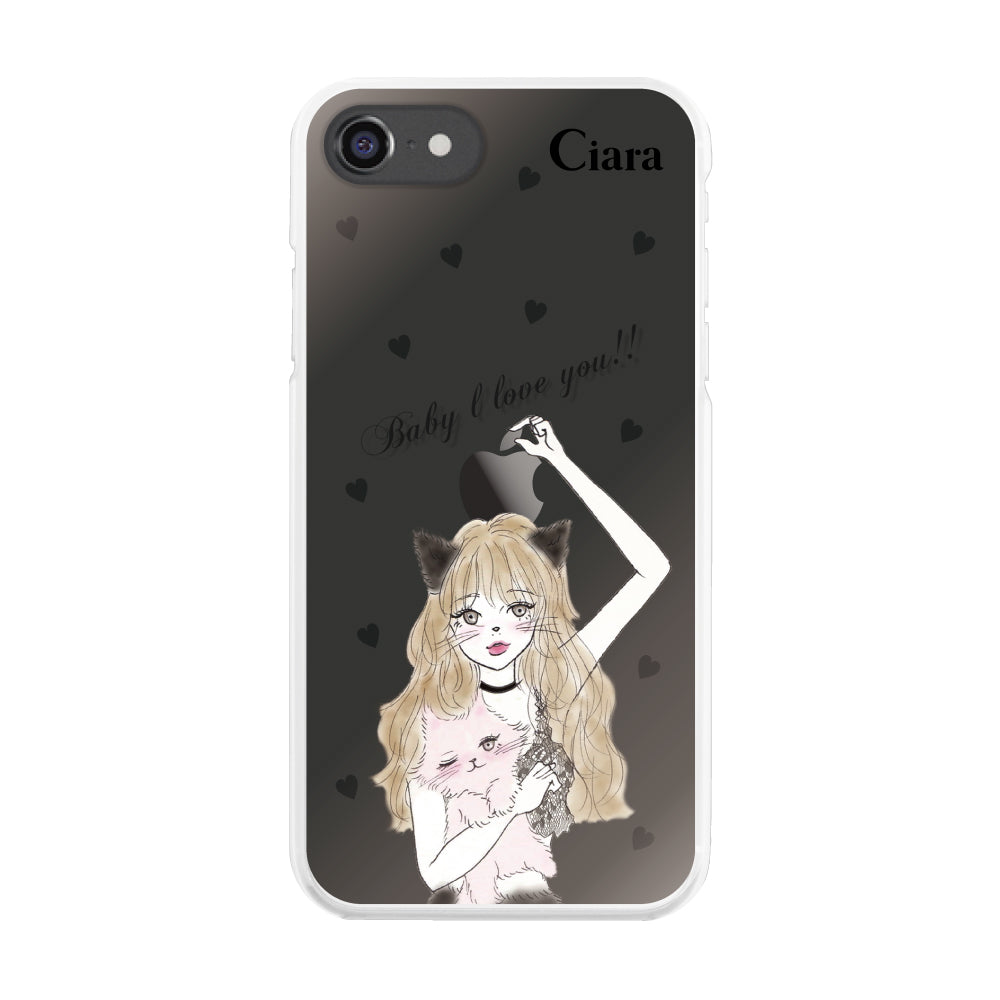 iPhone7/8 ハイブリッド クリアケース ブラックキャットガール ブラック