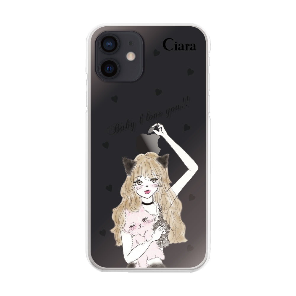 iPhoneXR ハイブリッド クリアケース ブラックキャットガール ブラック
