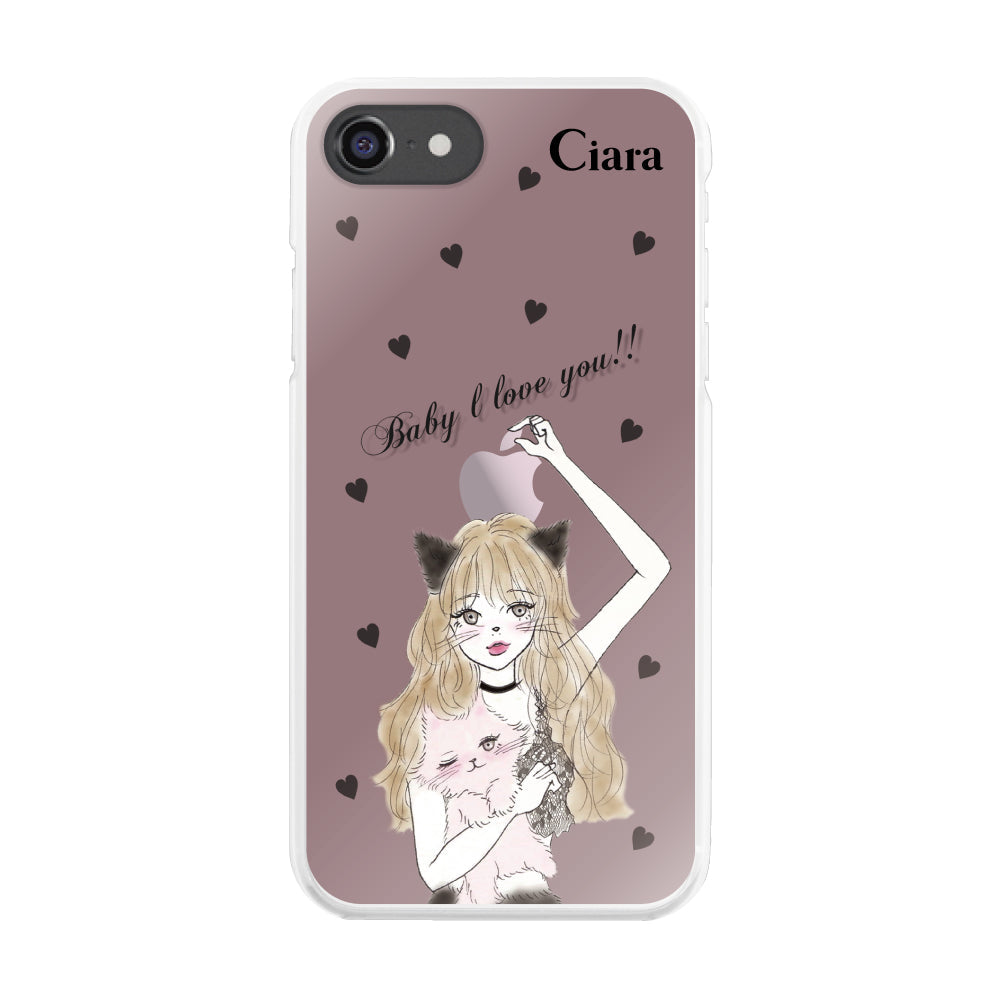 iPhone7/8 ハイブリッド クリアケース ブラックキャットガール ピンク