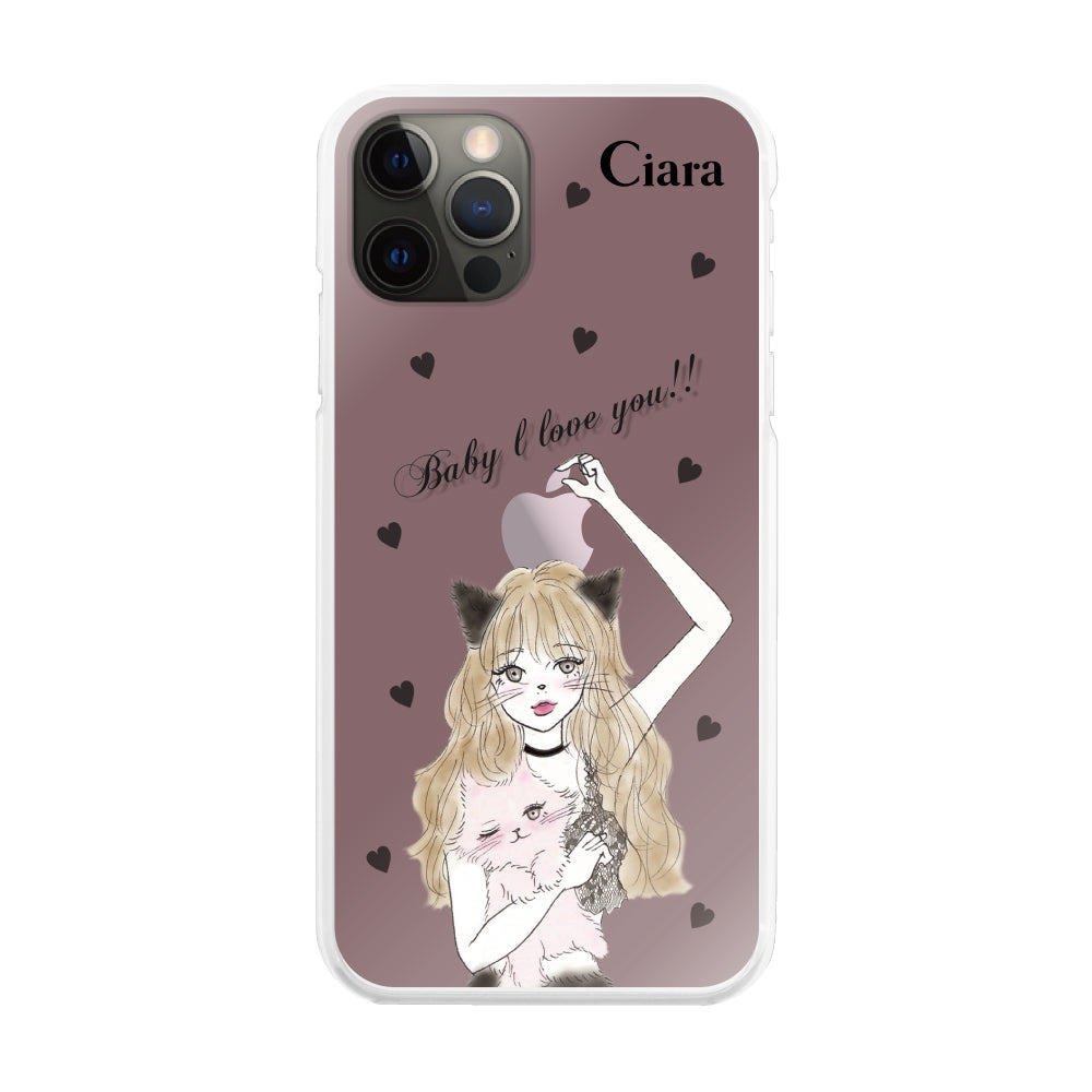 iPhoneX/XS ハイブリッド クリアケース ブラックキャットガール ピンク