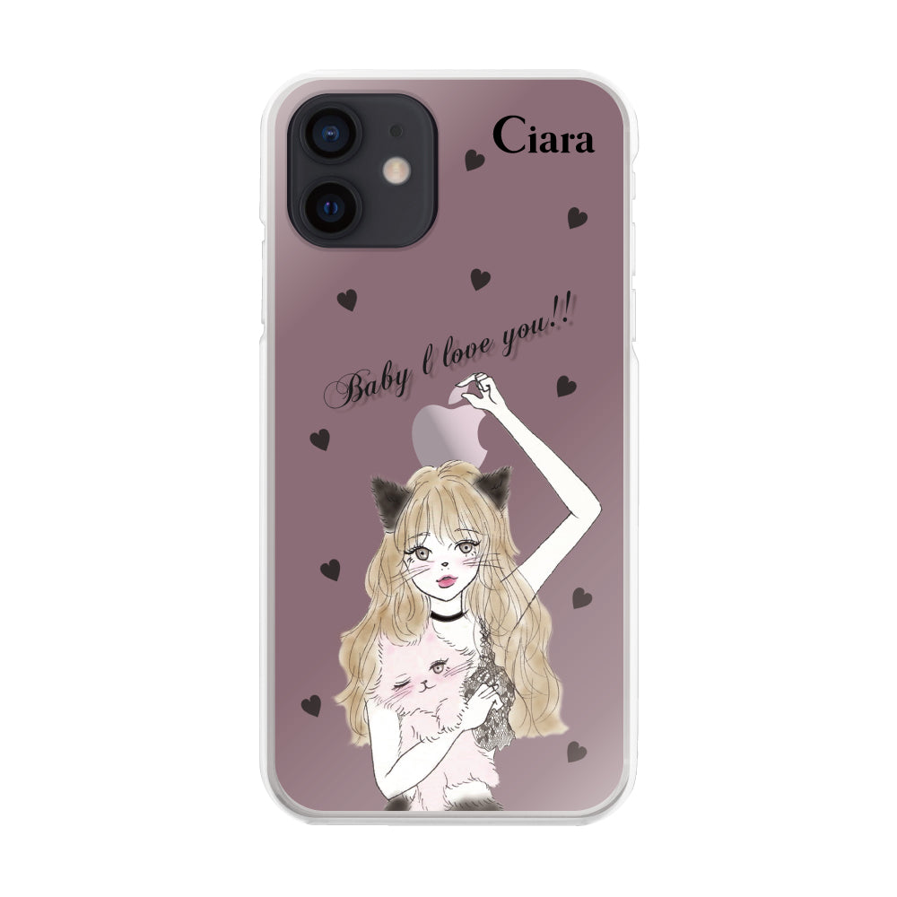 iPhoneXR ハイブリッド クリアケース ブラックキャットガール ピンク