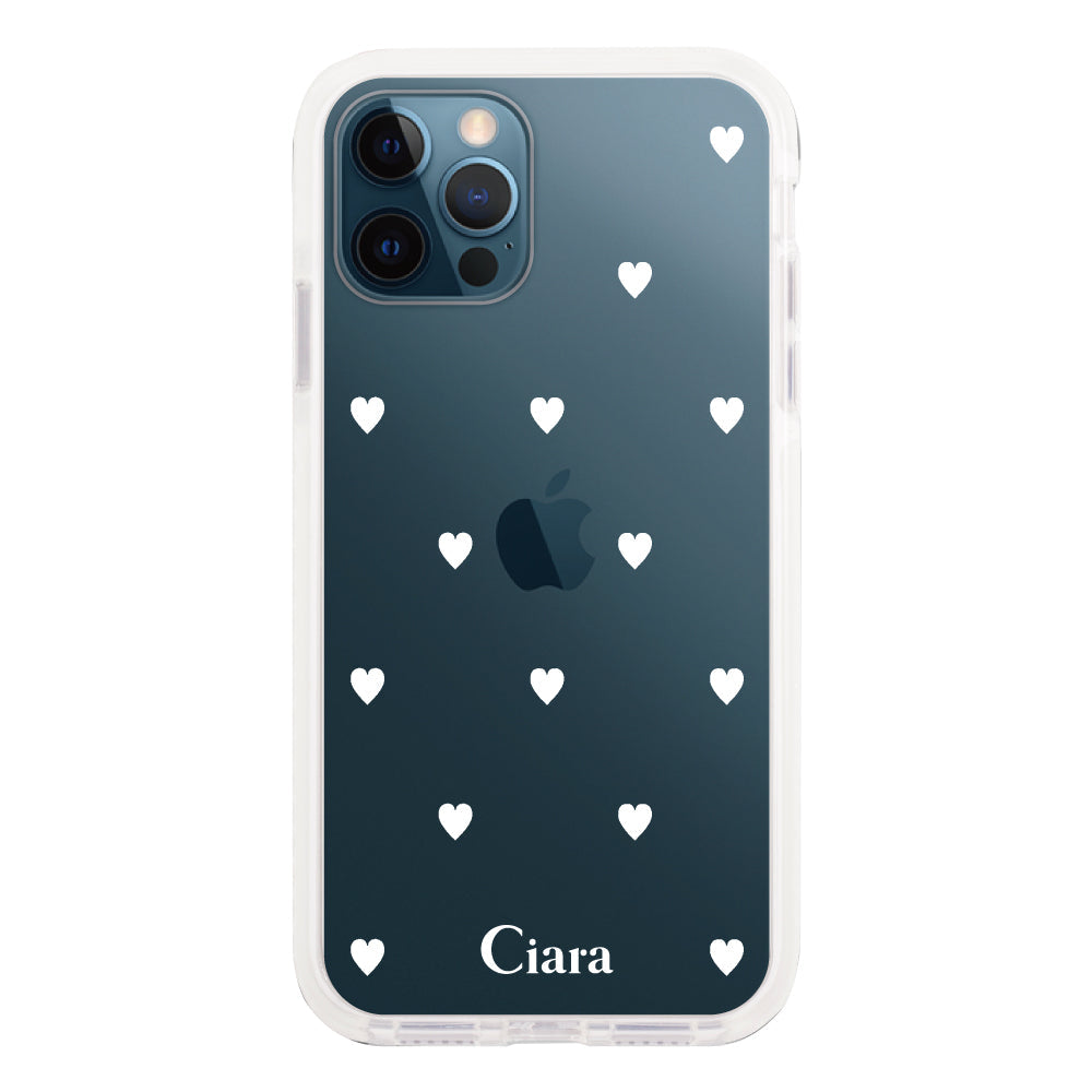 iPhone12ProMaxケース クッションバンパー 耐衝撃クリアケース スウィートハート ホワイト