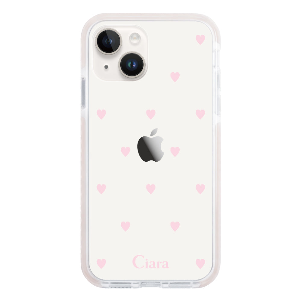 iPhone14ケース クッションバンパー 耐衝撃クリアケース スウィートハート ピンク