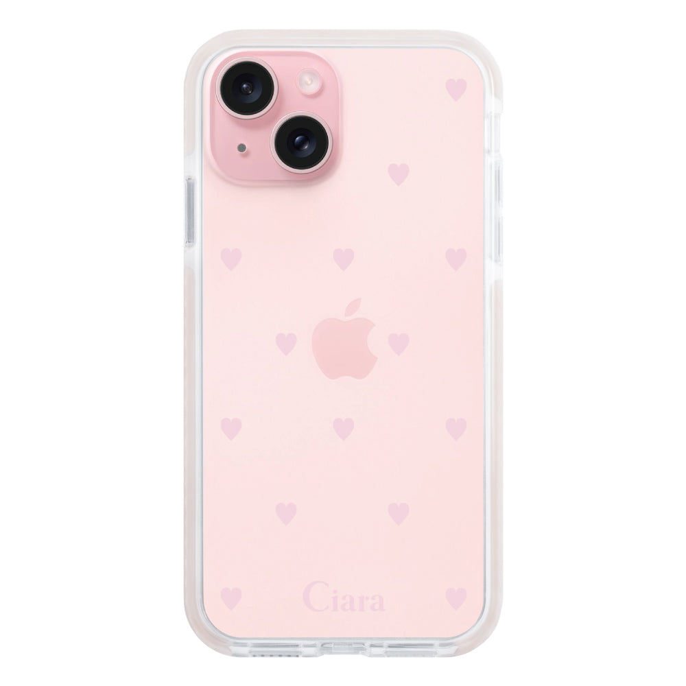 iPhone15ケース クッションバンパー 耐衝撃クリアケース スウィートハート ピンク