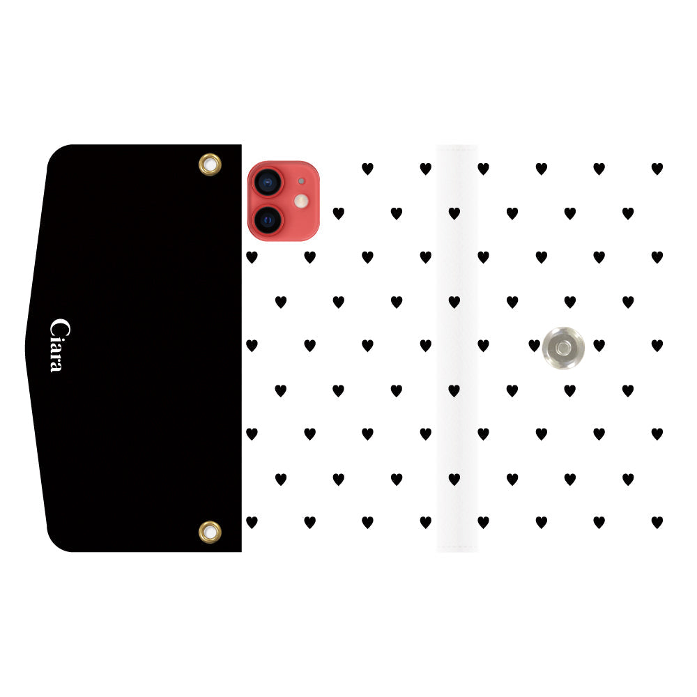 iPhone11ケース 手帳型カード収納レザーケース スウィートハート ブラック