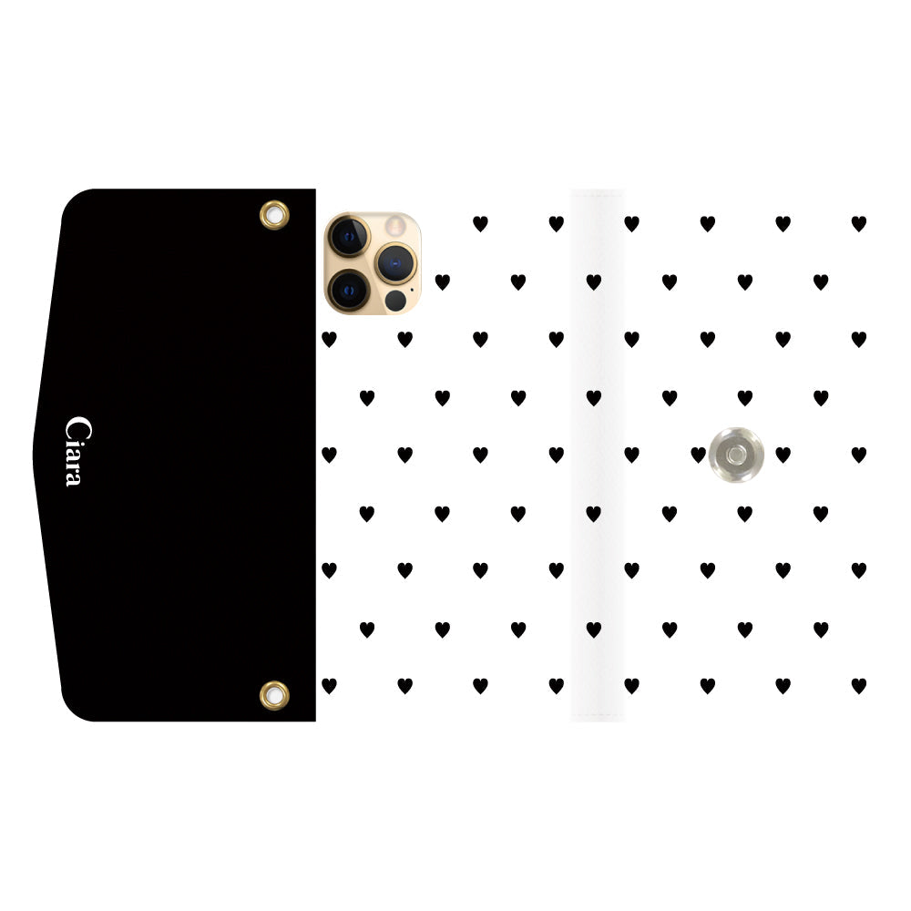 iPhone11Proケース 手帳型カード収納レザーケース スウィートハート ブラック