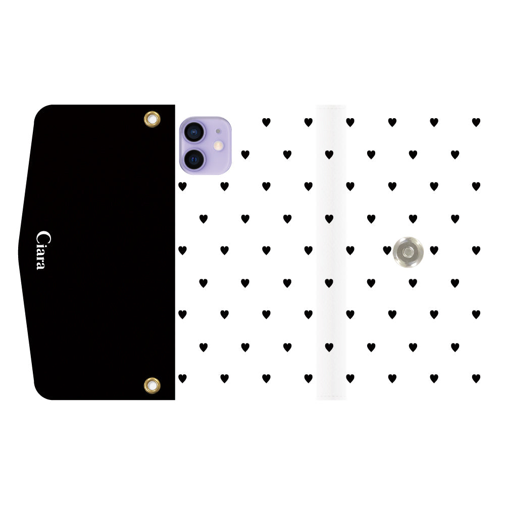 iPhone12/12Proケース 手帳型カード収納レザーケース スウィートハート ブラック