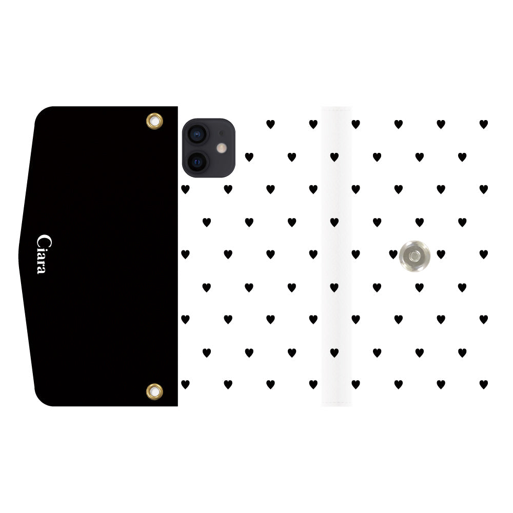 iPhoneXRケース 手帳型カード収納レザーケース スウィートハート ブラック