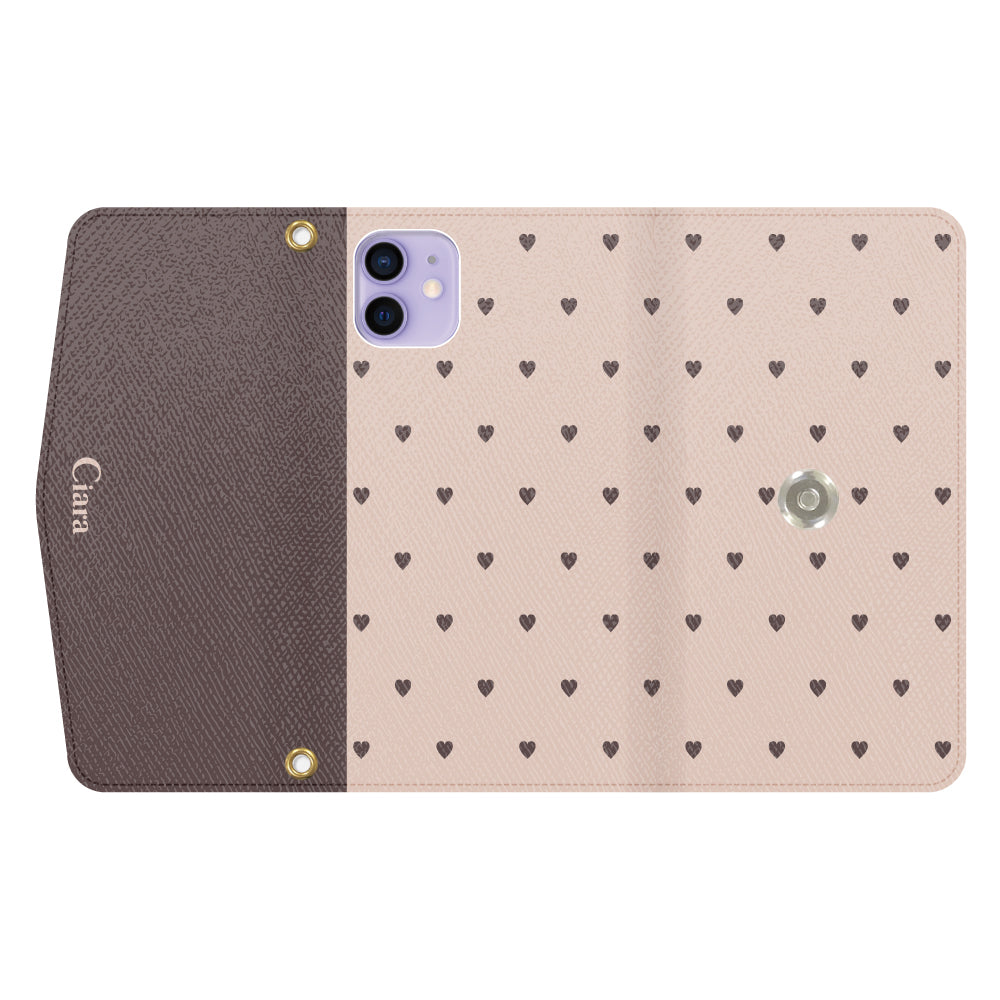 iPhone12/12Proケース 手帳型カード収納レザーケース スウィートハート ベージュ