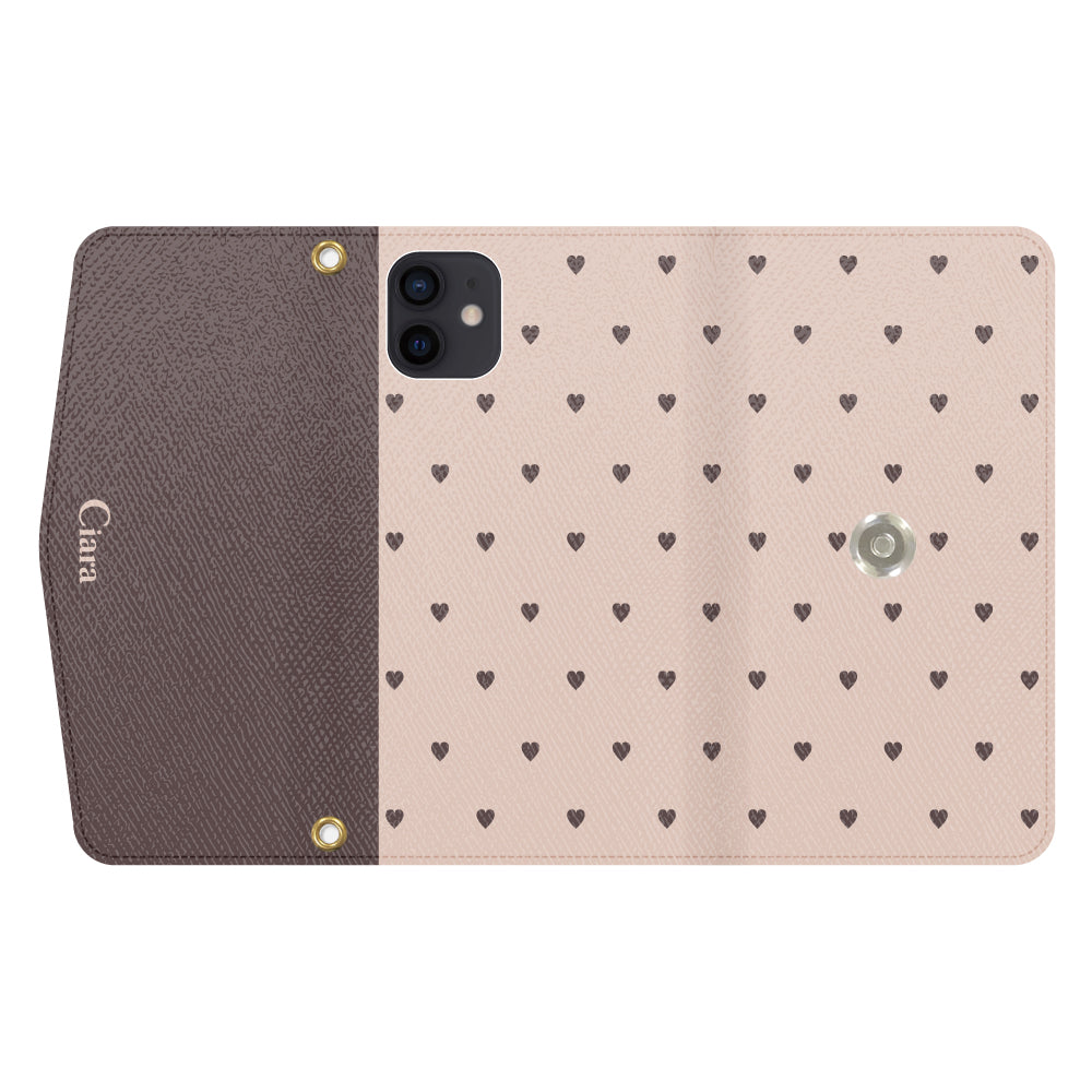 iPhoneXRケース 手帳型カード収納レザーケース スウィートハート ベージュ