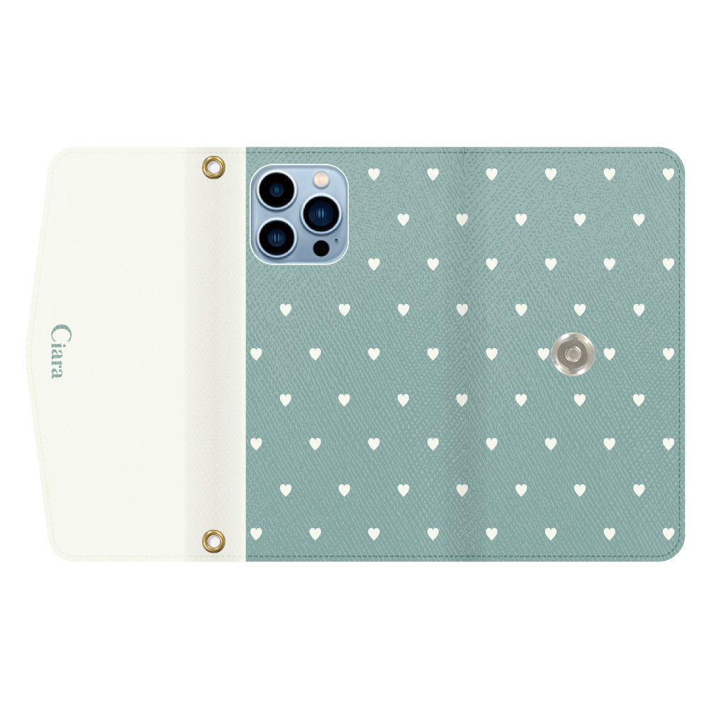 iPhone13ProMaxケース 手帳型カード収納レザーケース スウィートハート グリーン