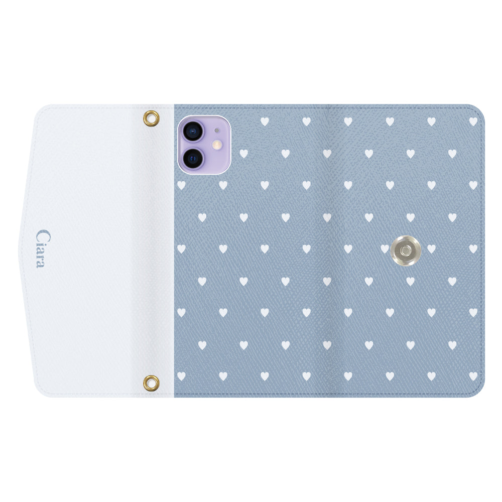 iPhone12/12Proケース 手帳型カード収納レザーケース スウィートハート ブルー