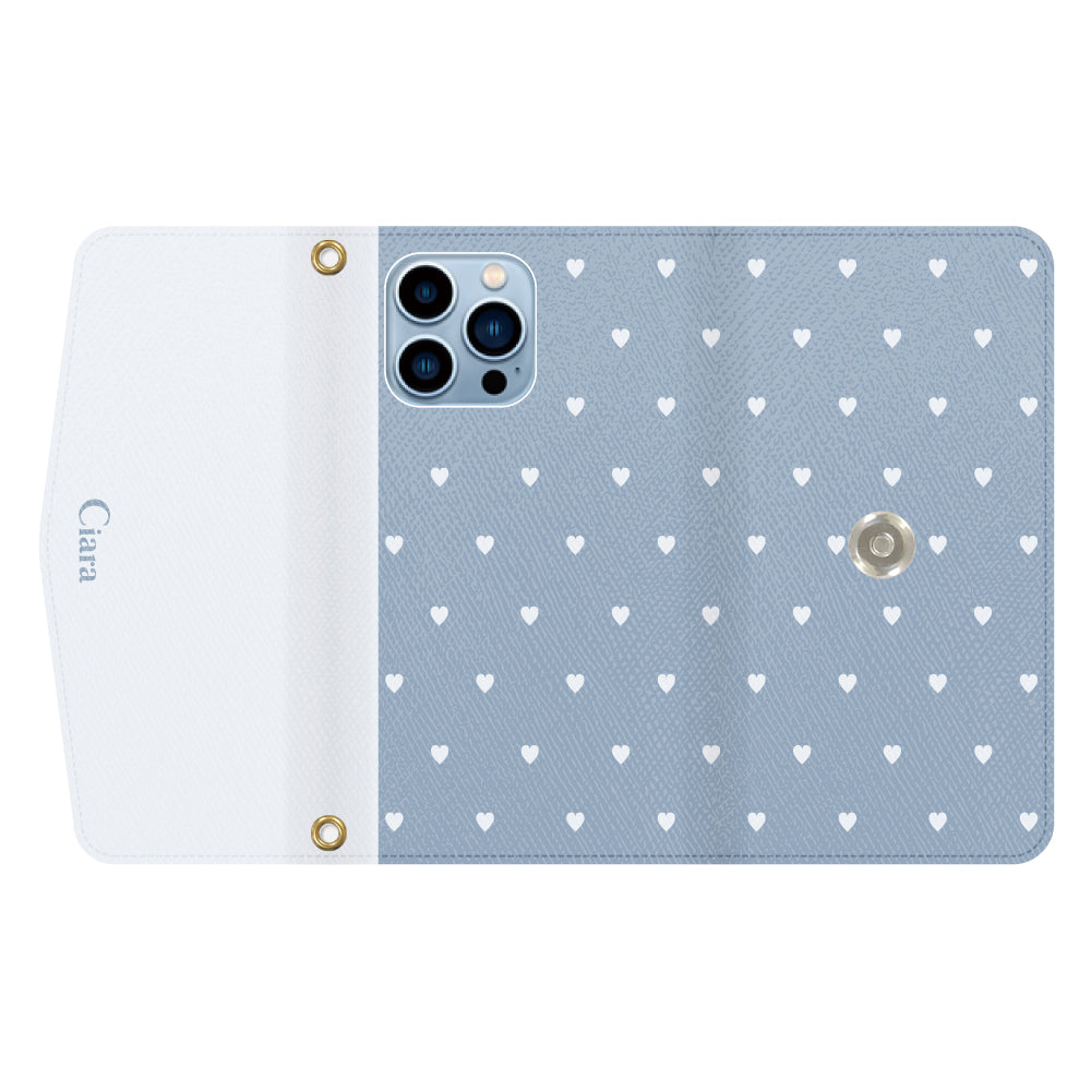 iPhone13ProMaxケース 手帳型カード収納レザーケース スウィートハート ブルー