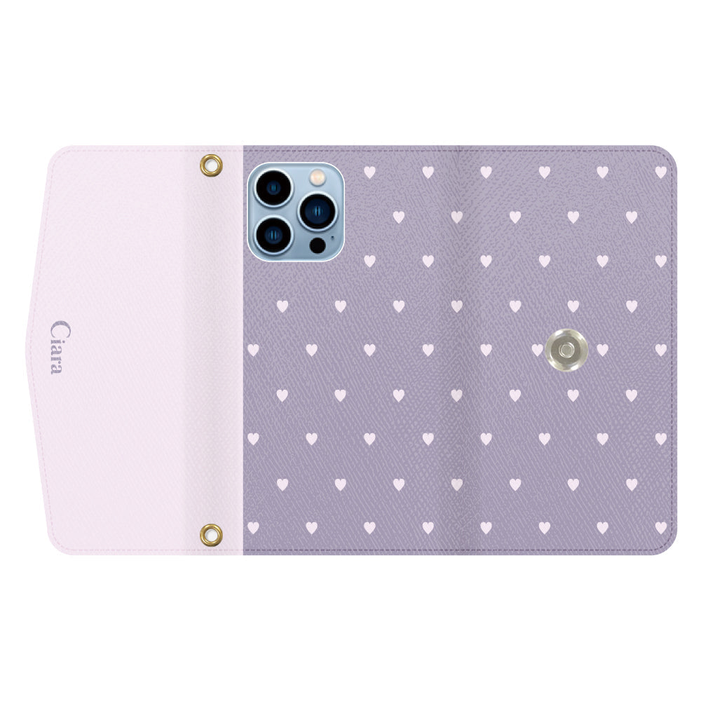 iPhone13ProMaxケース 手帳型カード収納レザーケース スウィートハート パープル