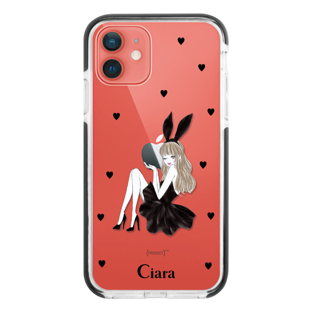 iPhone11ケース クッションバンパー 耐衝撃クリアケース ブラックバニー クリア
