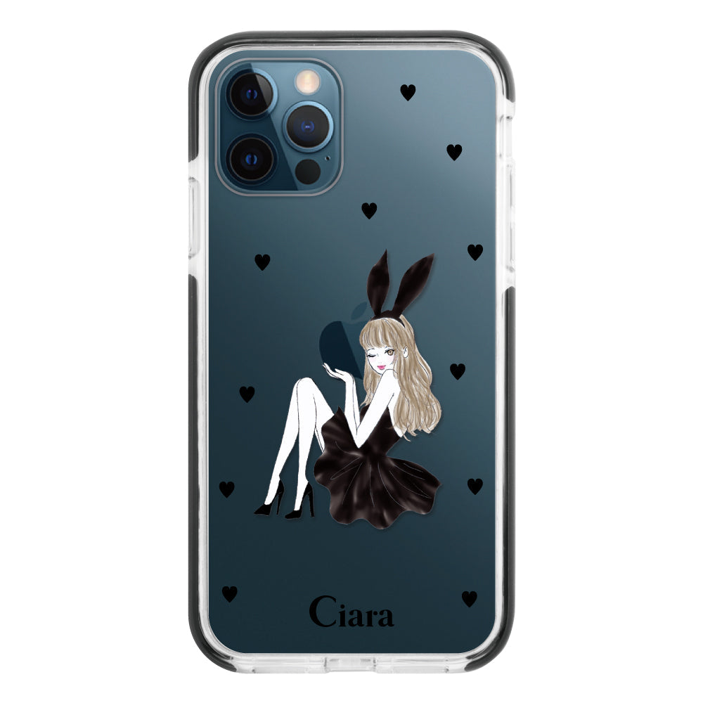 iPhoneケース クッションバンパー 耐衝撃クリアケース ブラックバニー