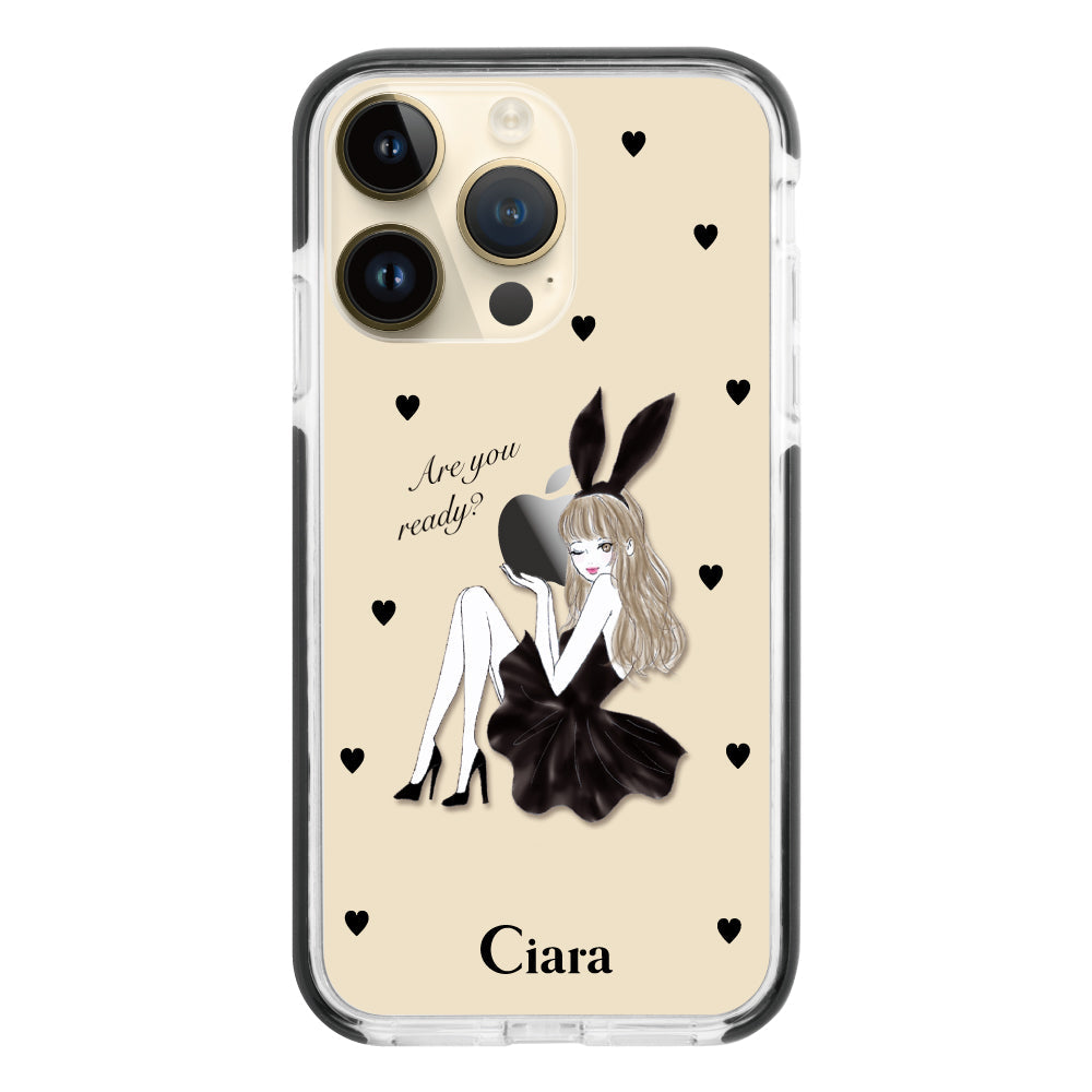 iPhone14Proケース クッションバンパー 耐衝撃クリアケース ブラックバニー クリア