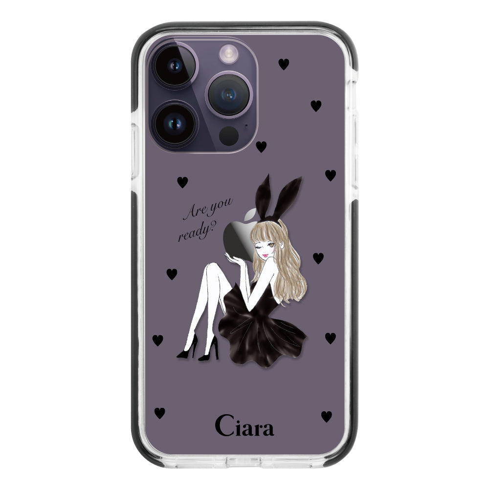 iPhone14ProMaxケース クッションバンパー 耐衝撃クリアケース ブラックバニー クリア