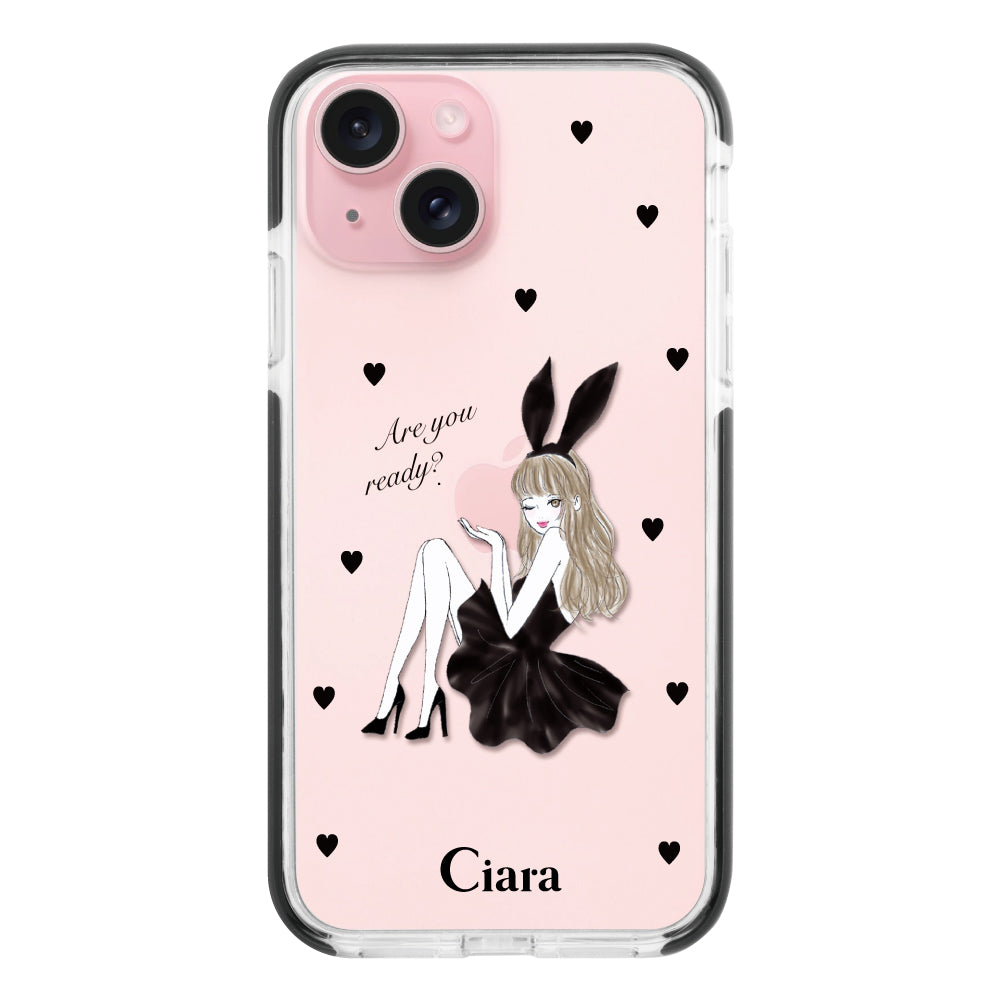 iPhone15ケース クッションバンパー 耐衝撃クリアケース ブラックバニー クリア