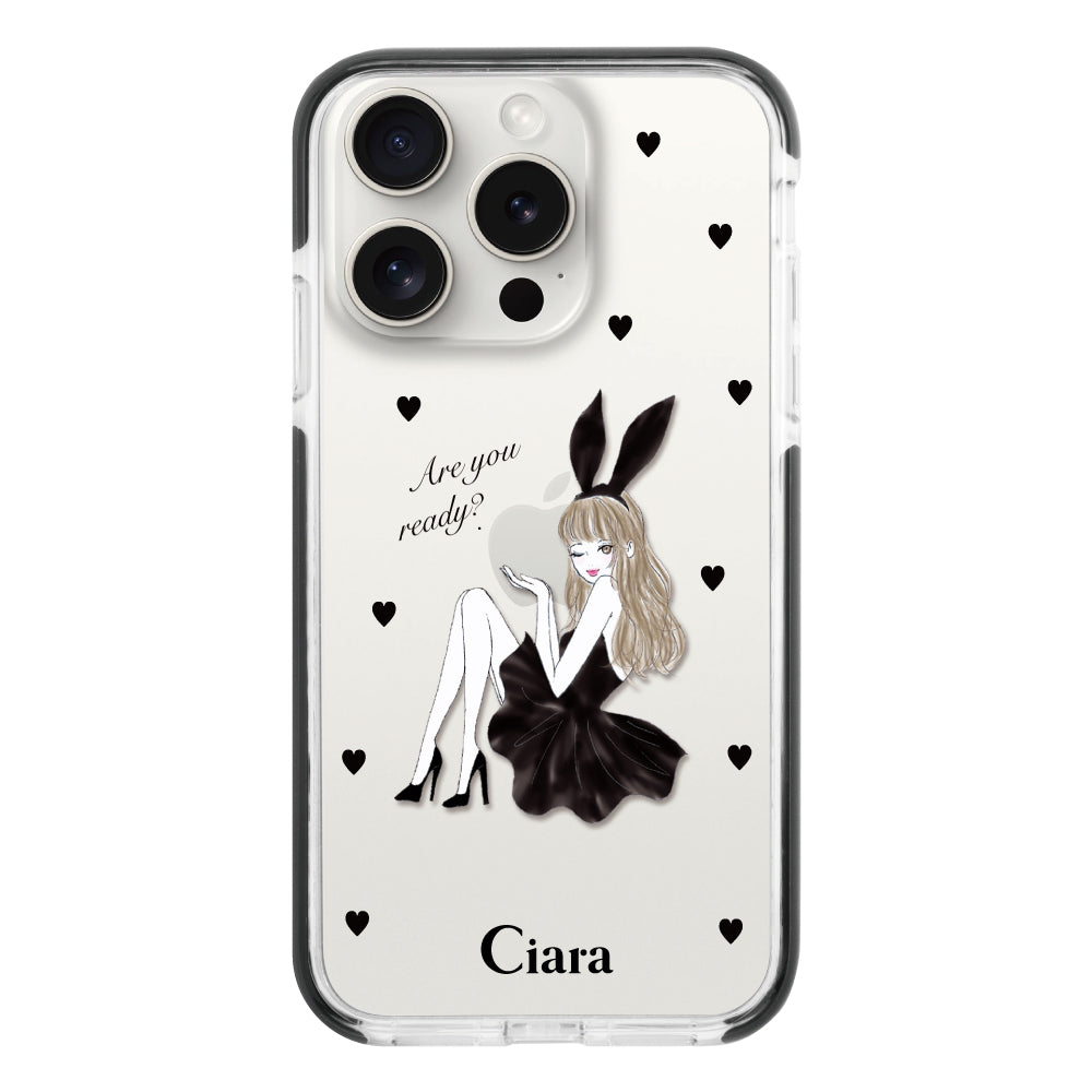 iPhone15ProMaxケース クッションバンパー 耐衝撃クリアケース ブラックバニー クリア