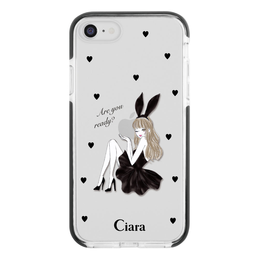 iPhoneケース クッションバンパー 耐衝撃クリアケース ブラックバニー