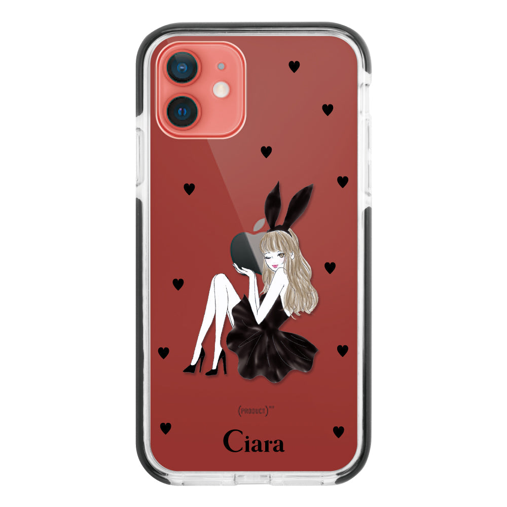 iPhoneケース クッションバンパー 耐衝撃クリアケース ブラックバニー