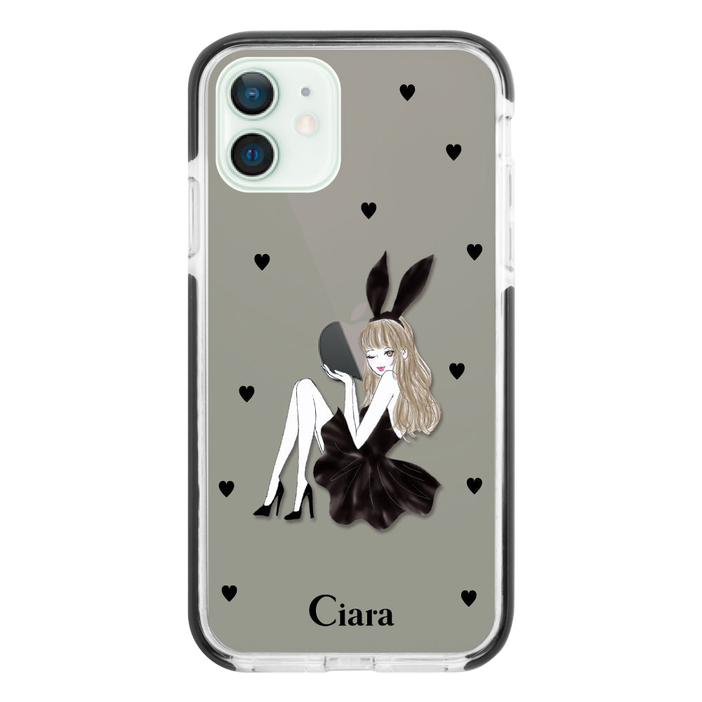 iPhoneケース クッションバンパー 耐衝撃クリアケース ブラックバニー