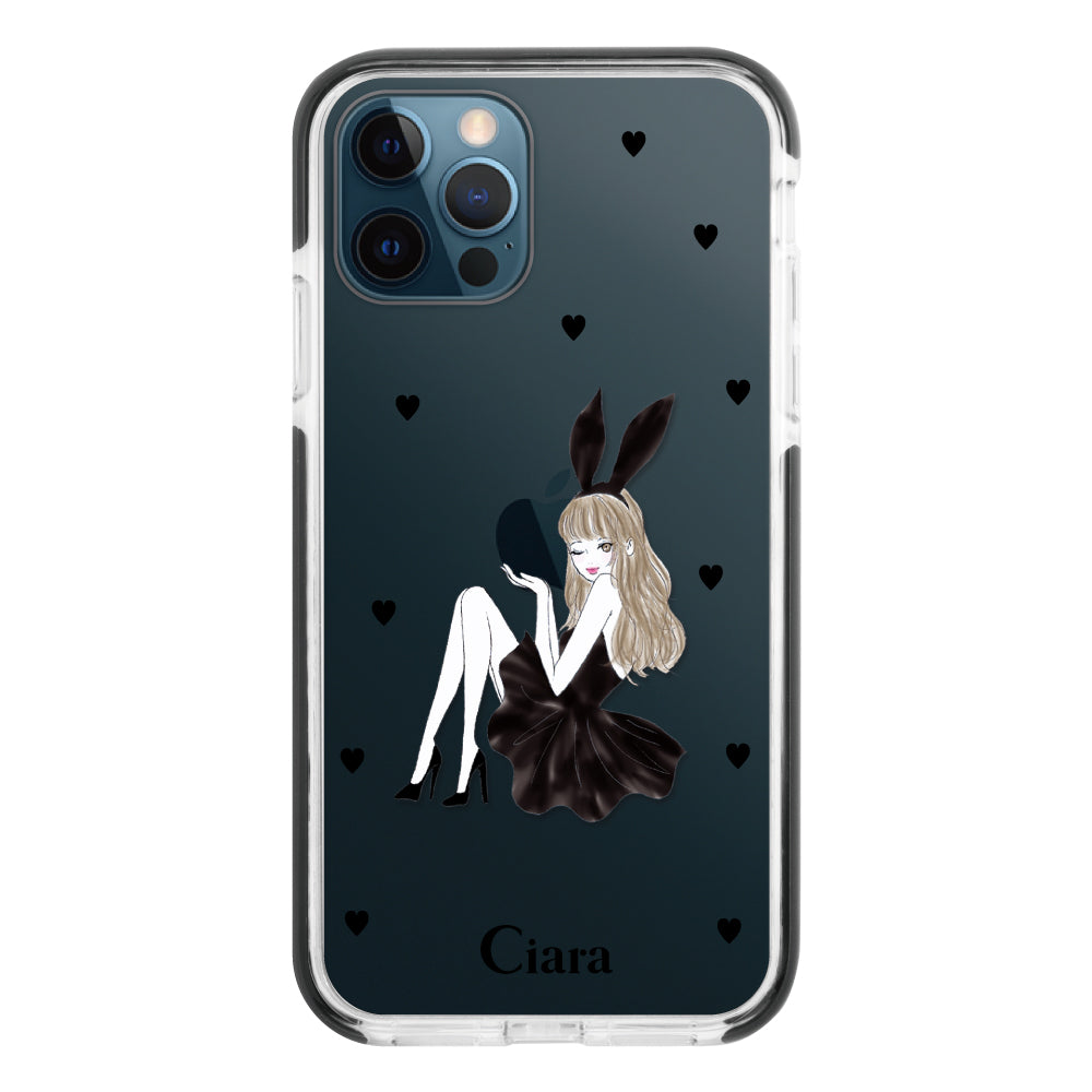 iPhone12ProMaxケース クッションバンパー 耐衝撃クリアケース ブラックバニー ブラック