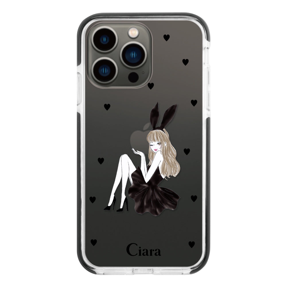 iPhone13Proケース クッションバンパー 耐衝撃クリアケース ブラックバニー ブラック