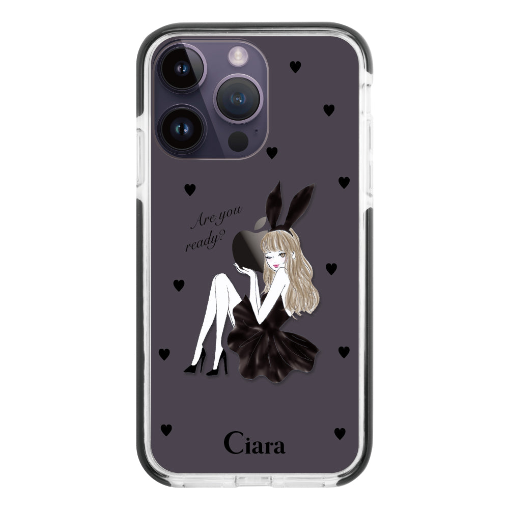 iPhone14ProMaxケース クッションバンパー 耐衝撃クリアケース ブラックバニー ブラック