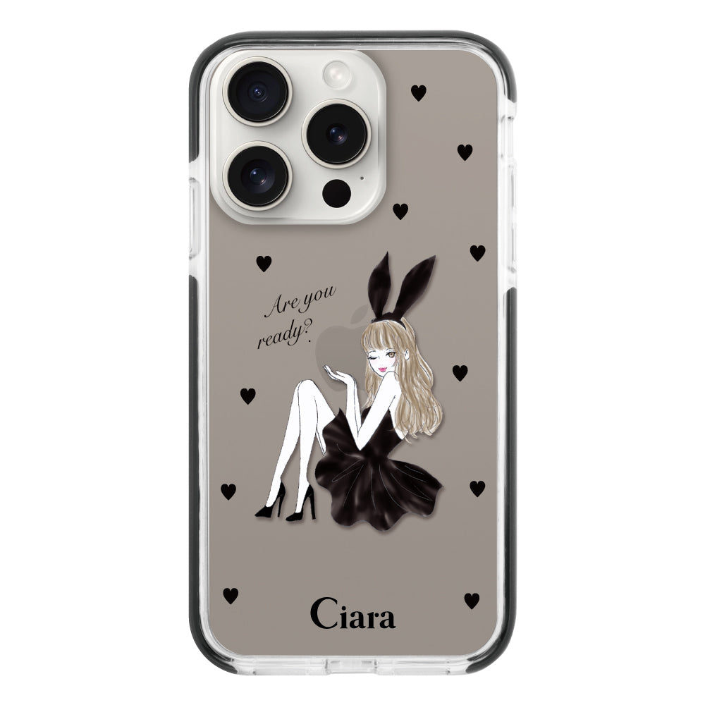 iPhone15ProMaxケース クッションバンパー 耐衝撃クリアケース ブラックバニー ブラック