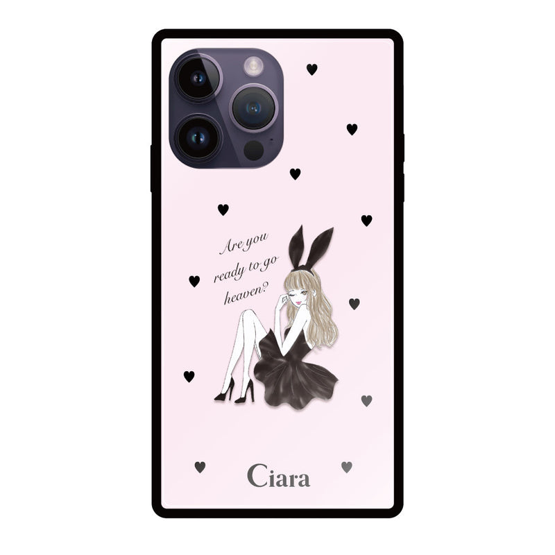 iPhoneケース スクエア 強化ガラスケース ブラックバニー