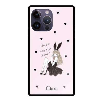 iPhoneケース スクエア 強化ガラスケース ブラックバニー