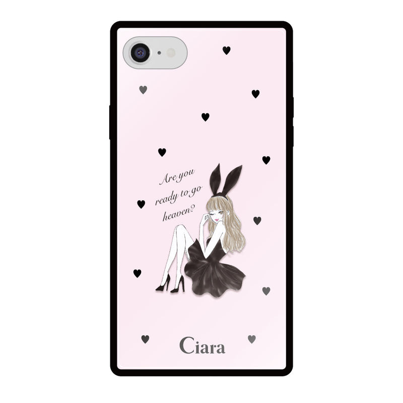 iPhoneケース スクエア 強化ガラスケース ブラックバニー