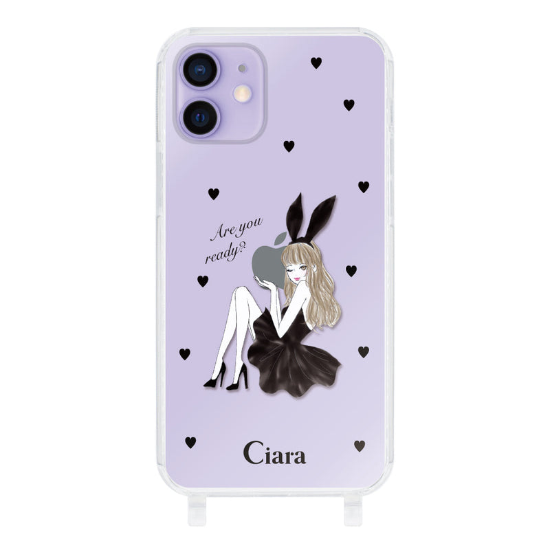 iPhoneケース ストラップクリアケース ブラックバニー