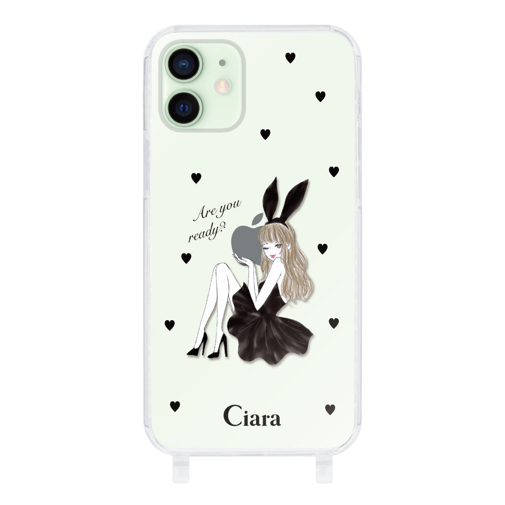 iPhoneケース ストラップクリアケース ブラックバニー
