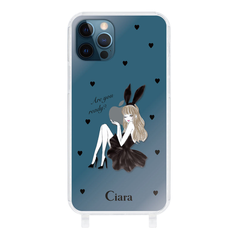 iPhoneケース ストラップクリアケース ブラックバニー