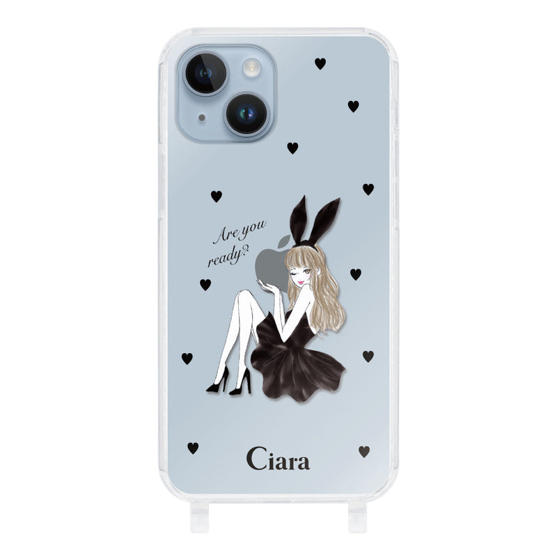 iPhoneケース ストラップクリアケース ブラックバニー