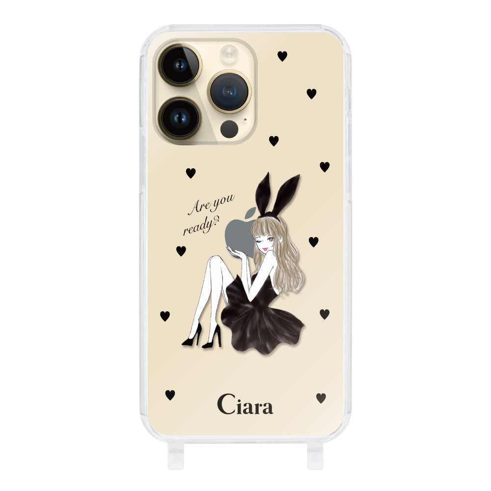 iPhoneケース ストラップクリアケース ブラックバニー