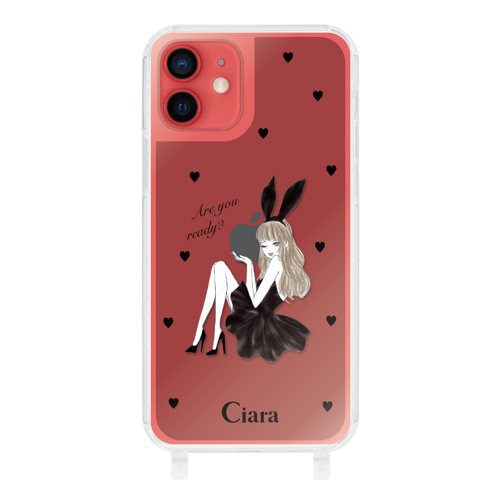 iPhone11 ストラップクリアケース ブラックバニー ブラック