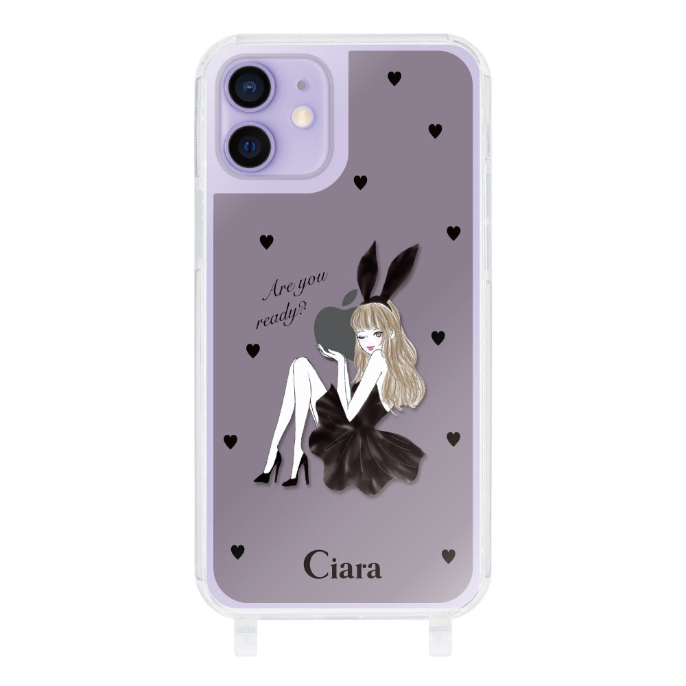 iPhoneケース ストラップクリアケース ブラックバニー