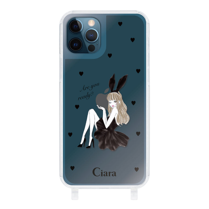 iPhoneケース ストラップクリアケース ブラックバニー